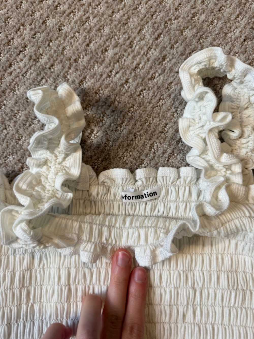 Reformation White Smocked Ruffle Crop Tank - Picture 4 of 6